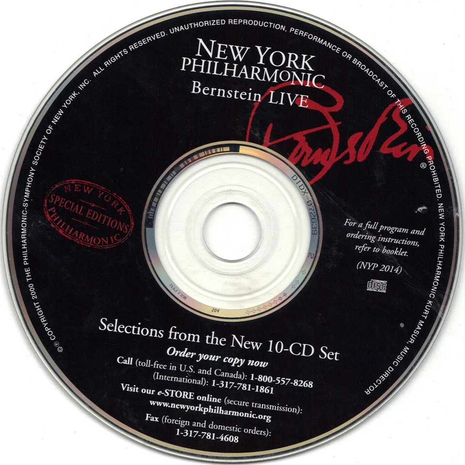 NEW YORK PHILHARMONIC BERNSTEIN LIVE SELECTIONS FROM BOX CD DISC ONLY - Image 1 of 1