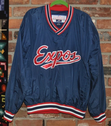 Vintage Montreal EXPOS Baseball MLB Pull-Over Blue Jacket M Cover