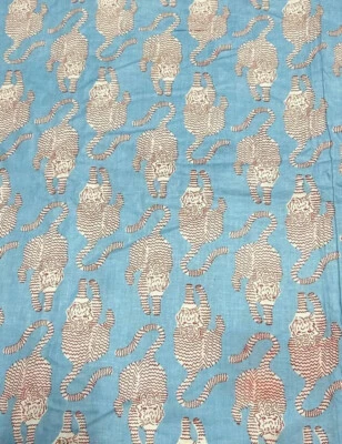 3 Yards Fabric Indian Blue Tiger Hand Block Print Cotton Fabric Sewing Fabrics - Image 1 of 4