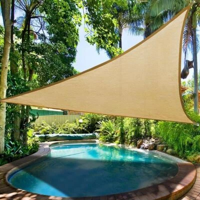 JEREMYWELL Sun Shade Sail Triangle 16' x 16' x 16' Sand Outdoor Canopy for Patio Lawn Yard