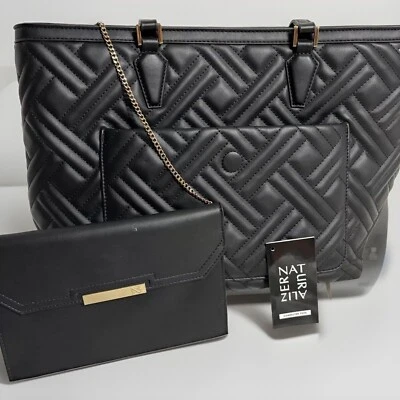 Quilted Commuter Tote NATURALIZER  Dylana Black Purse Bag W/ Clutch Gold Chain - Imagem 1 de 4