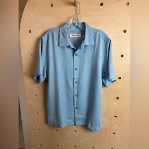 Barbuda uomo Tommy Bahama misto seta con bottoni manica corta blu aria nuovo con etichette S - Foto 1 di 6