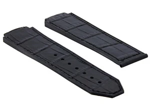 25MM ALLIGATOR LEATHER RUBBER BAND STRAP FOR HUBLOT BIG BANG FUSION H BLACK