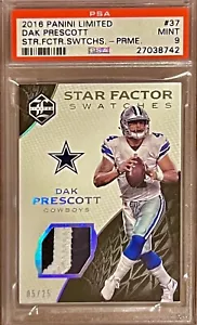 /25 PSA 9 RC Dak Prescott 2016 Limited Prime Rookie Patch Holo Silver SSP POP 1 - Imagen 1 de 3