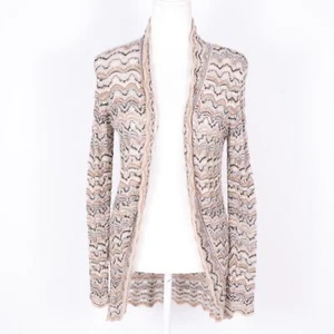 Calypso St. Barth Beige Alpaca/Wool Stripe Lightweight Open Cardigan - SZ S - Picture 1 of 8