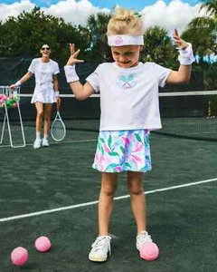 Lilly Pulitzer Luxletic Girls Mini Rally Tee Top Cotton Printed S 4-5 YRS 260172 - Picture 1 of 7