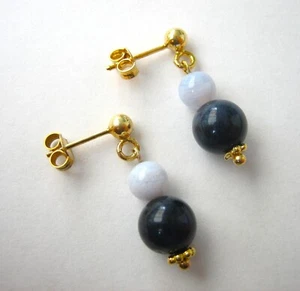 Sodalith-Chalcedon Ohrstecker 925 Silber vergoldet Ohrschmuck Ohrringe - Photo 1/4
