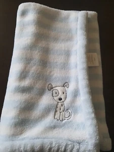 Absorba Dog White & Blue Plush Stripes 30" Baby Boy Blanket Lovey fleece puppy  - Picture 1 of 8