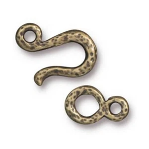 TierraCast Hammered Hook and Eye Clasp, Brass Ox Plated Pewter (2 Sets) - Picture 1 of 1