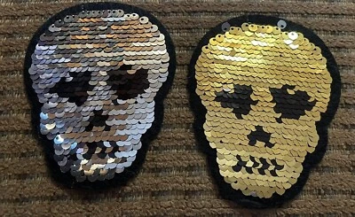 Sequined Skull Sew On/Adhesive Patches Silver - Image 1 of 4