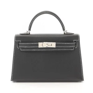 HERMES Mini Kelly 2 2way shoulder Hand bag W Epsom Black white stitch SHW - Bild 1 von 7
