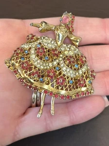 RARE Vintage Corocraft Ballerina Brooch Rhinestone Book Piece Maria Camargo READ - Picture 1 of 11
