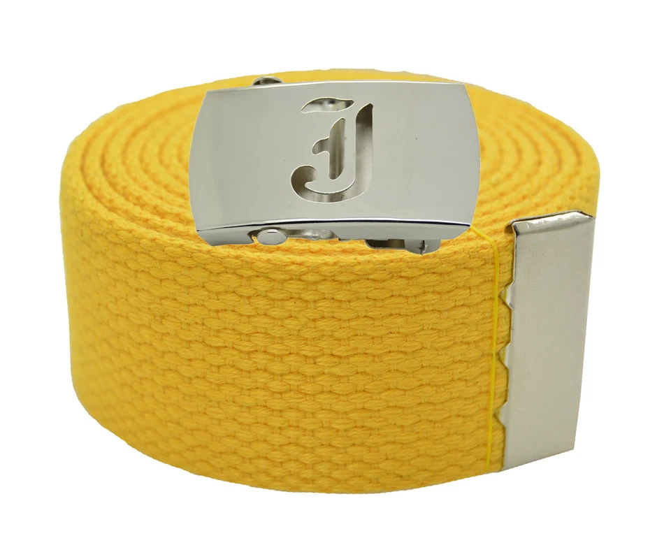 Cinturón de tela militar de lona y hebilla plateada GRAN "J" 48, 54, 60, 72 pulgadas 25 colores Foto 1 de 1