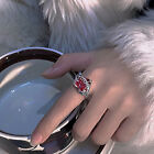 Personality Red Crystal Heart Irregular Adjustable Ring Punk Vintage Ri@_@