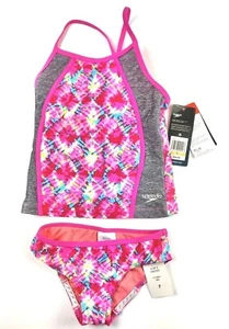 Speedo, Girl’s Two Piece Swimsuit Set, Size 7, Grey/Pink - Picture 1 of 3