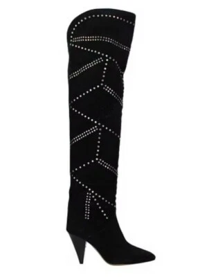 Isabel Marant Ladra con Tachuelas Ante la Rodilla Botas Negras Talla 8 Eu 41 - Imagen 1 de 4