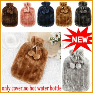 2L Large Natural Rubber Warm Hot Faux Fur Water Bottle Cover Fluffy Pompom Cover - Picture 1 of 20