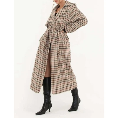 Gabardina a cuadros RUMORED con cinturón manga larga para mujer talla L Foto 1 de 4