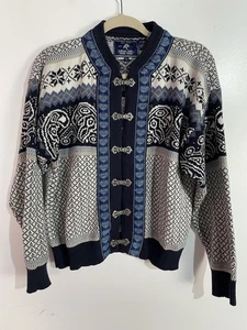 Vintage Northern Pullover Strickjacke M blau Metallverschluss Weihnachten Schneeflocke nordisch - Bild 1 von 12