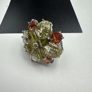 Anello cocktail fiori argento sterling vintage misura 7,5 vetro audace costume 26,2 g - Foto 1 di 7