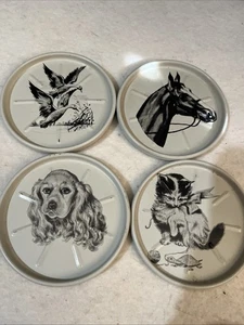 Vintage 50er Jahre Blech Metall Untersetzer/Tiere/6er Set plus 1/schwarz & weiß - Bild 1 von 3
