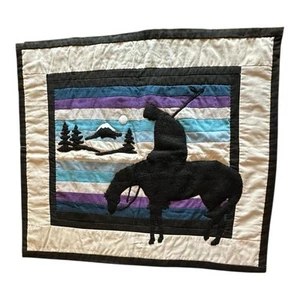 Vintage Native American Indian On A Horse Quilted Appliqué Fabric Wall Hanging - Picture 1 of 9