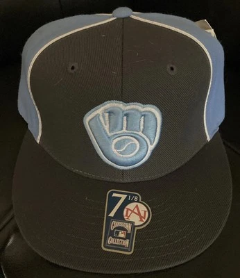 Sombrero ajustado con aguja americana raro. Cerveceros Milwaukee. Talla 7-1/8. Etiquetas adjuntas.  Foto 1 de 4