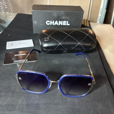 Chanel CH6225 002 58 Plateado/Azul Grande Cuadrado Gafas Marco Foto 1 de 4