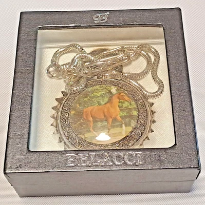 E - BELACCI silberfarben Durchmesser 50mm Kette L. 38cm, Pferdemotiv - Bild 1 von 4