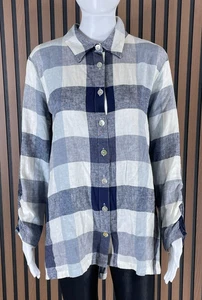 Soft Surroundings Carreaux Women's Button-Up Shirt Linen Tunic Plaid Streetwear - Picture 1 of 9