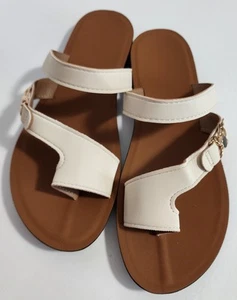 Neue cremefarbene verzierte Damen-Flip-Flops Größe 41 - Bild 1 von 4