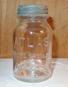 Vintage Mini Hasel Atlas Strong Shoulder Glas Einmachglas Bank Zink Münze Slot Deckel - Bild 1 von 10