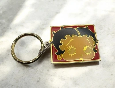Vintage Betty Boop Keychain Gold Tone Rectangular Enamel - Image 1 of 4