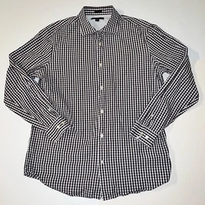 BANANA REPUBLIC Camden Fit Stretch Baumwolle marinebraun kariertes Kleid Shirt groß - Bild 1 von 19