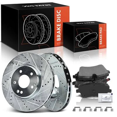 Drilled Brake Rotors & Ceramic Brake Pad for Mercedes-Benz C320 W203 2003 Front - Image 1 of 4