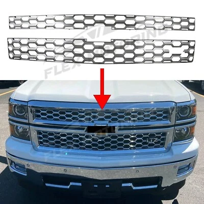 Rejilla cromada inserción superposición 2 piezas para Chevy Silverado 1500 LTZ 2014-2015 Foto 1 de 4