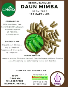 [idHerb] Herbal CAPSULES Neem Tree Daun Mimba Natural Organic Herb Wildcrafted - Picture 1 of 3