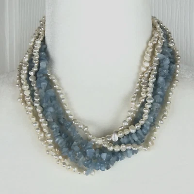 Ross Simons Colar Pérola Água-marinha Multisrand Ajustável Praia Boho - Imagem 1 de 4