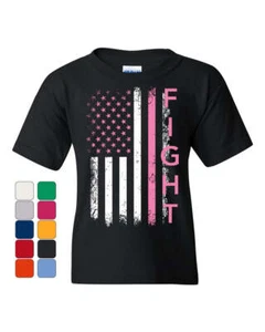 Fight Breast Cancer Youth T-shirt Pink Ribbon Awareness - Picture 1 of 7