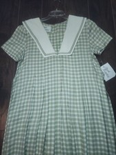 Sarah Elizabeth Green Gingham Sailor Collar Pleated Dress Size 14 Vintage 