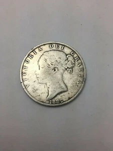 1882 Great Britain UK QUEEN VICTORIA Antique Silver LARGE Crown Coin - Picture 1 of 2