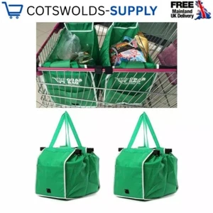 PACK OF 2 Supermarket Shopping Trolley Foldable Reusable Grocery Grab Clips Bag - Picture 1 of 6