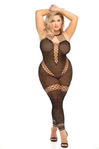 Pink Lipstick Take You There Bodystocking - Queen Size - Black - Picture 1 of 2