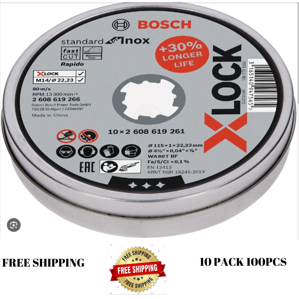 Bosch 2608619266 X-Lock Inox Metal Cutting Discs 115mm x 1mm x 22.23mm 100x PCS - Image 1 of 3
