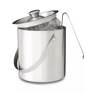 2L Eisbehälter Eiswürfelbehälter Edelstahl Sektkühler mit Deckel Zange Silber DE - Bild 1 von 11