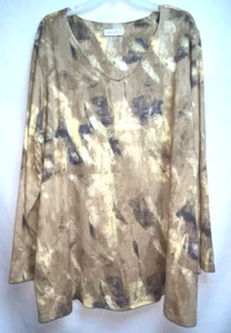 Susan Graver Printed Sweater Knit V-Neck Long-Sleeve Top Size 4X Tan B*H - Picture 1 of 6