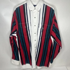 Vintage Wrangler X-Long Tails Size 16 1/2 x 35 Brushpopper Button Up Striped - Picture 1 of 12