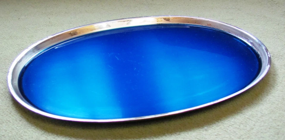 WMF Ikora Tablett; versilb. Blauer Emaillelackboden Originalzustand - Bild 1 von 1