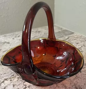 VTG Tiara Indiana Constellation Red Amberina Art Glass Basket JD Dunlavy Handle - Picture 1 of 12