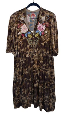 Vestido Johnny Was M Celestin Terciopelo Manga Abullonada Leopardo Bordado Cambio $410 Foto 1 de 4
